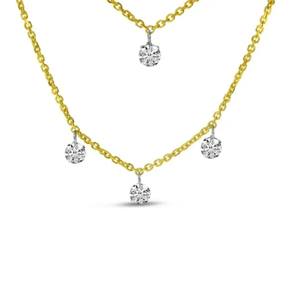 14K Yellow Gold Floating Diamond Double Cable Chain Necklace The Jewelry Source El Segundo, CA