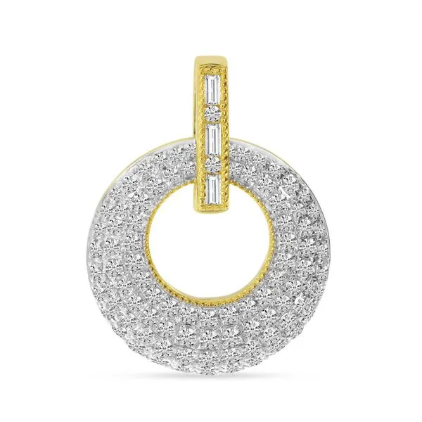 14K Yellow Gold Round and Baguette Pave Diamond Circle Pendant Ambassador Diamond Jewelers Tucson, AZ