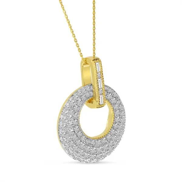 14K Yellow Gold Round and Baguette Pave Diamond Circle Pendant Image 3 Ambassador Diamond Jewelers Tucson, AZ