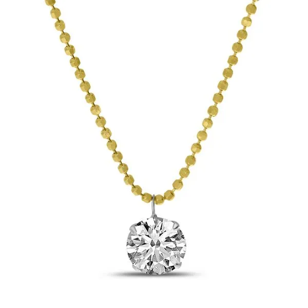 14K Yellow Gold Single Floating Diamond Bead Chain Necklace J. Meredith Jewelers Delafield, WI