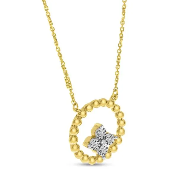 14K Yellow Gold Beaded Circle Diamond Cluster Necklace Image 2 J. Meredith Jewelers Delafield, WI