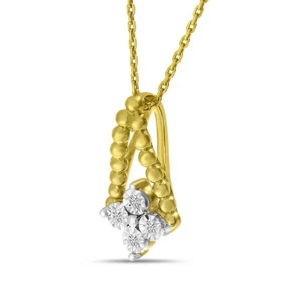 14K Yellow Gold Diamond Cluster Beaded Triangle Pendant Image 2 Ambassador Diamond Jewelers Tucson, AZ