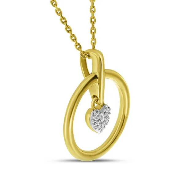 14K Yellow Gold Diamond Heart Circle Pendant Image 2 Ambassador Diamond Jewelers Tucson, AZ
