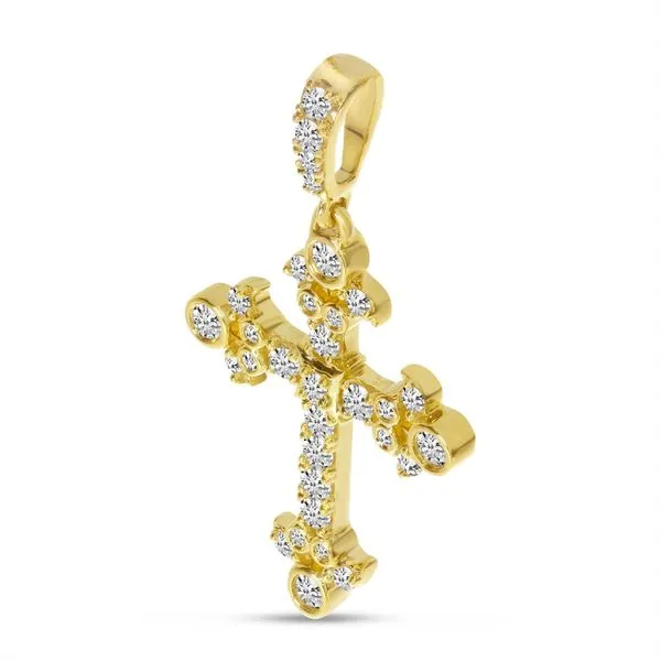 14K Yellow Gold Diamond Fashion Cross Pendant Image 2 J. Meredith Jewelers Delafield, WI