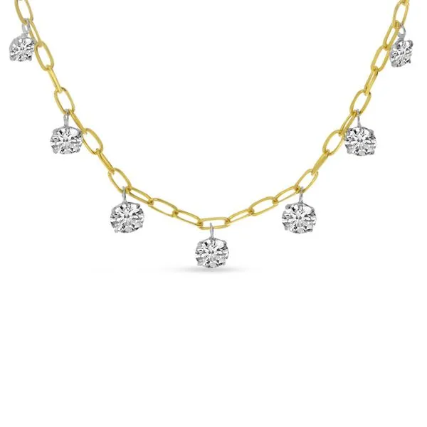 14K Yellow Gold Floating Diamond 7 stone Necklace Woelk's House of Diamonds Russell, KS