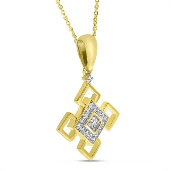 14K Yellow Gold Diamond Square Pendant Image 3 J. Meredith Jewelers Delafield, WI