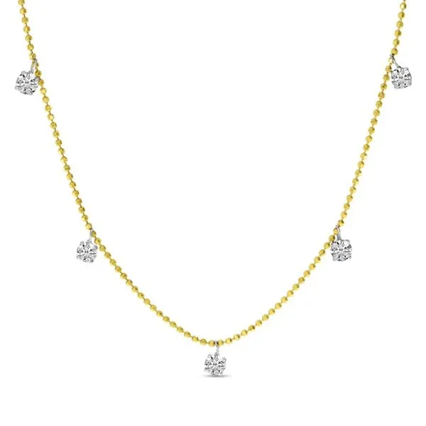 14K Yellow Gold 5 Diamond .50 ct Floating Diamond 20 in Bead Chain Necklace Rox Atlanta Jewelers Decatur, GA