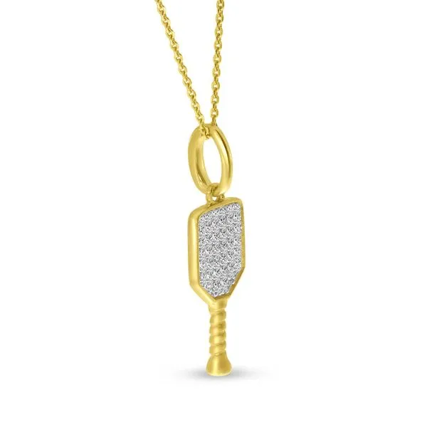 14K Yellow Gold Pave Diamond Pickleball Racket Pendant Image 2 Clater Jewelers Louisville, KY