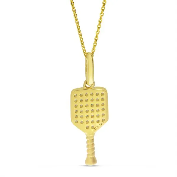 14K Yellow Gold Pave Diamond Pickleball Racket Pendant Image 4 J. Meredith Jewelers Delafield, WI
