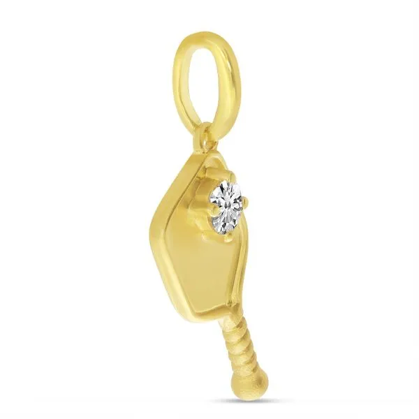 14K Yellow Gold Brushed Diamond Pickleball Pendant Image 2 John Herold Jewelers Randolph, NJ