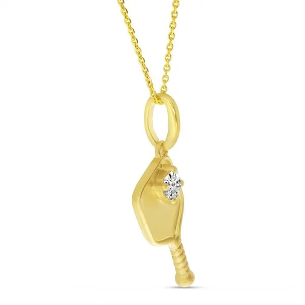 14K Yellow Gold Brushed Diamond Pickleball Pendant Image 3 John Herold Jewelers Randolph, NJ