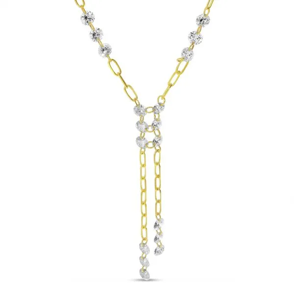 14K Yellow Gold Dashing Diamond Double Lariat 18 inch Paperclip Chain Necklace Rox Atlanta Jewelers Decatur, GA