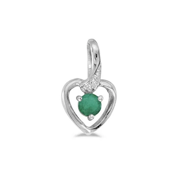 10k White Gold Round Emerald And Diamond Heart Pendant Ambassador Diamond Jewelers Tucson, AZ