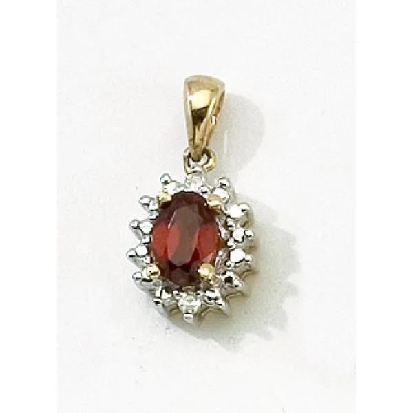 10K Yellow Gold Oval Garnet and Diamond Halo Birthstone Pendant Clater Jewelers Louisville, KY