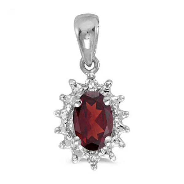 10K White Gold Oval Garnet and Diamond Halo Birthstone Pendant Clater Jewelers Louisville, KY