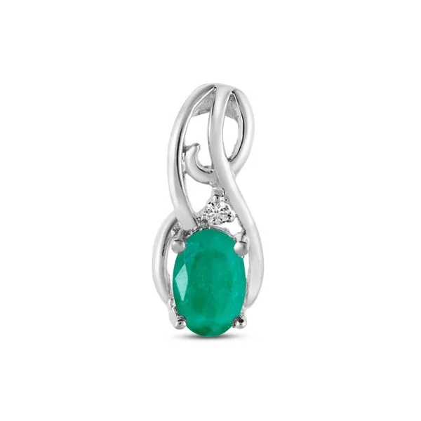 14K White Gold Oval Emerald and Diamond Curve Birthstone Pendant J. Meredith Jewelers Delafield, WI
