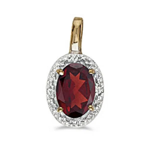 10K Yellow Gold Oval Garnet and Diamond Birthstone Pendant J. Meredith Jewelers Delafield, WI