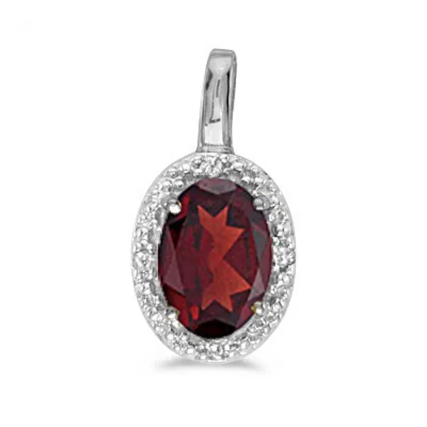 10K White Gold Oval Garnet and Diamond Birthstone Pendant Ambassador Diamond Jewelers Tucson, AZ