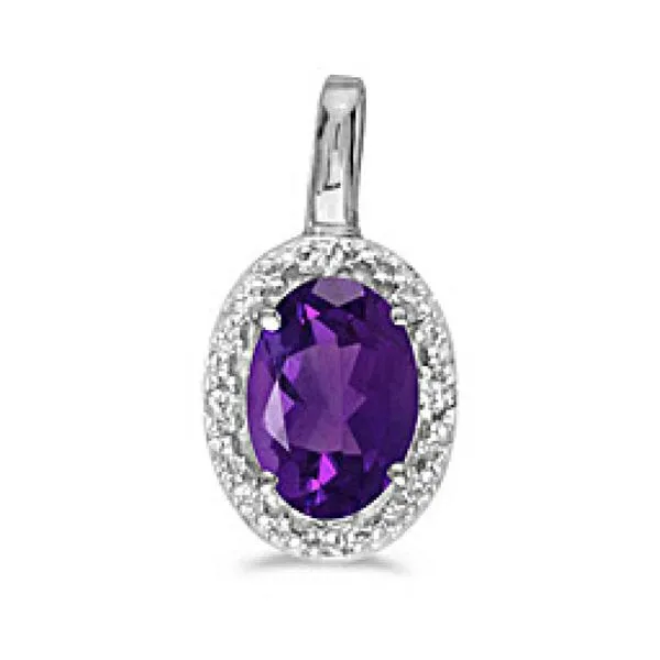 10K White Gold Oval Amethyst and Diamond Birthstone Pendant Ambassador Diamond Jewelers Tucson, AZ
