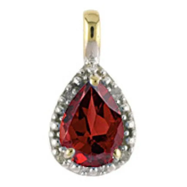 10K Yellow Gold Pear Garnet and Diamond Birthstone Pendant Clater Jewelers Louisville, KY