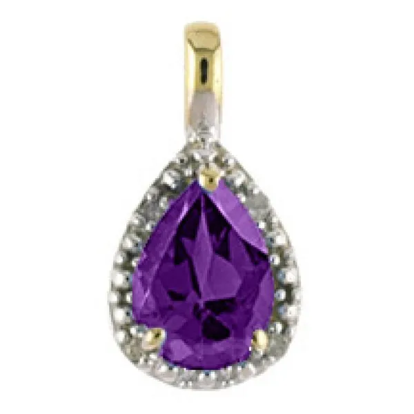 10K Yellow Gold Pear Amethyst and Diamond Birthstone Pendant J. Meredith Jewelers Delafield, WI