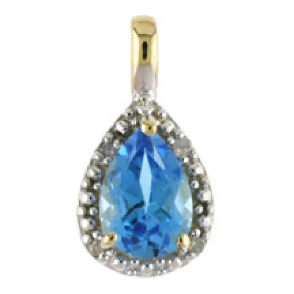 10K Yellow Gold Pear Blue Topaz and Diamond Birthstone Pendant Ambassador Diamond Jewelers Tucson, AZ