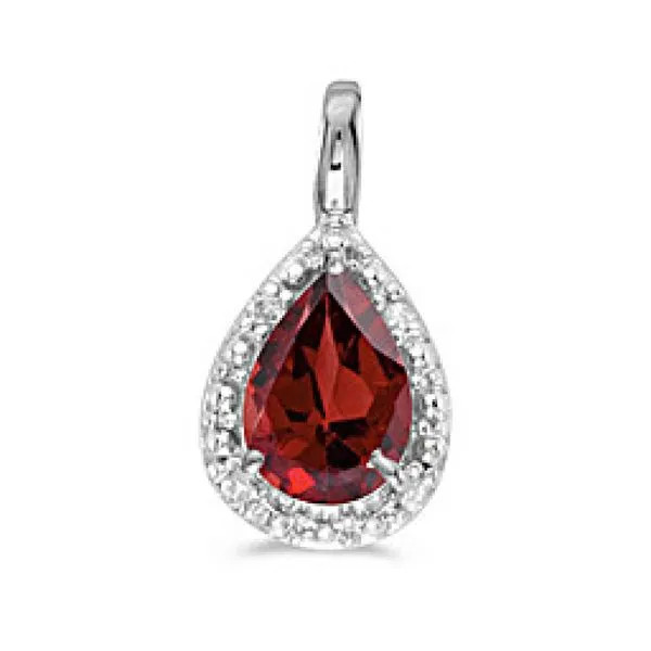 10K White Gold Pear Garnet and Diamond Birthstone Pendant Ambassador Diamond Jewelers Tucson, AZ