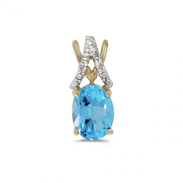 10K Yellow Gold Oval Blue Topaz and Diamond Birthstone Pendant J. Meredith Jewelers Delafield, WI