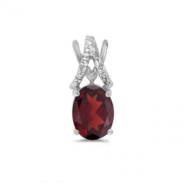 10K White Gold Oval Garnet and Diamond Birthstone Pendant Clater Jewelers Louisville, KY