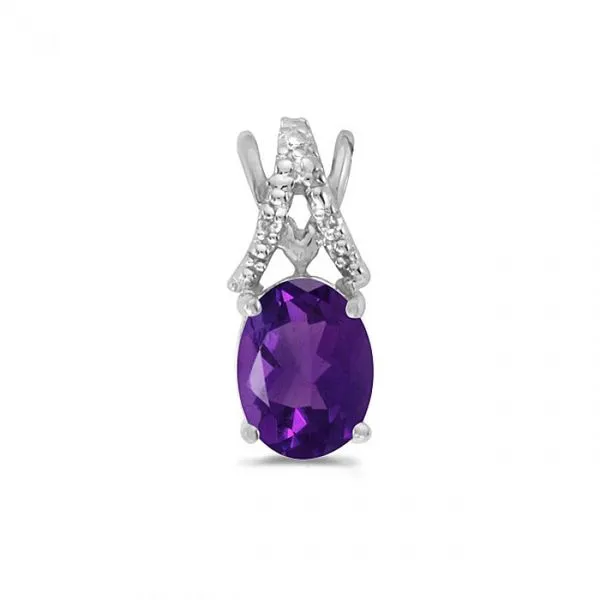 10K White Gold Oval Amethyst and Diamond Birthstone Pendant Ambassador Diamond Jewelers Tucson, AZ