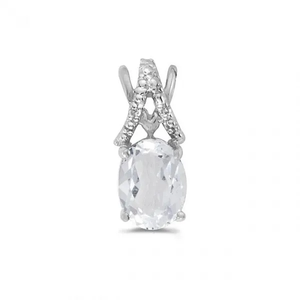 10K White Gold Oval White Topaz and Diamond Birthstone Pendant Ambassador Diamond Jewelers Tucson, AZ