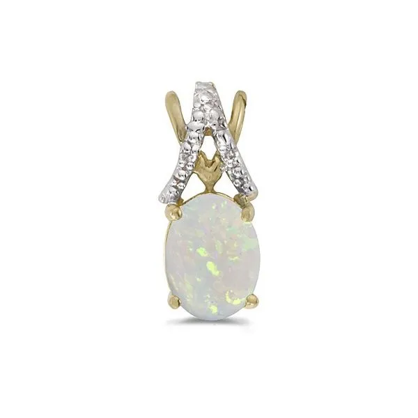 14k Yellow Gold Oval Opal And Diamond Pendant Ambassador Diamond Jewelers Tucson, AZ