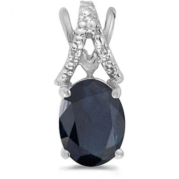 14k White Gold Oval Sapphire And Diamond Pendant Ambassador Diamond Jewelers Tucson, AZ