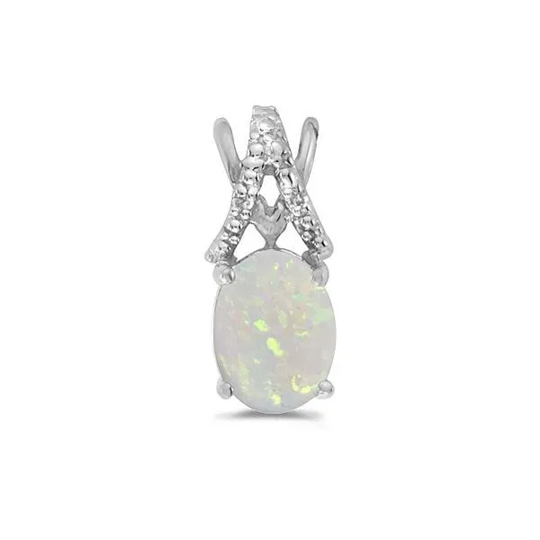 14k White Gold Oval Opal And Diamond Pendant Ambassador Diamond Jewelers Tucson, AZ