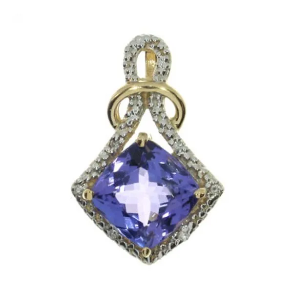 14K Yellow Gold 8mm Cushion Tanzanite and Diamond Pendant Moseley Diamond Showcase Inc Lexington, SC