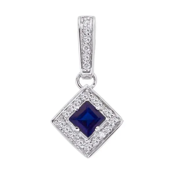14K White Gold Diamond and Princess Sapphire Precious Diamond Shape Pendant Ambassador Diamond Jewelers Tucson, AZ