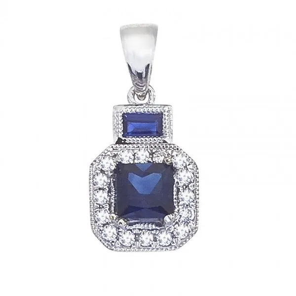 14K White Gold Precious Princess Sapphire and Diamond Square Pendant Ambassador Diamond Jewelers Tucson, AZ