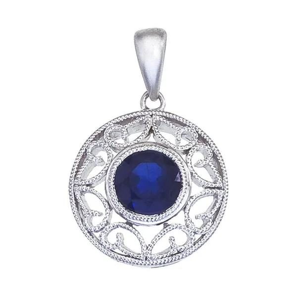 14K White Gold 6 mm Round Sapphire Filigree Pendant Ambassador Diamond Jewelers Tucson, AZ