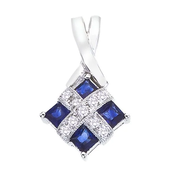 14K White Gold Precious Princess Sapphire and Diamond Fashion Pendant Arlene's Fine Jewelry Vidalia, GA