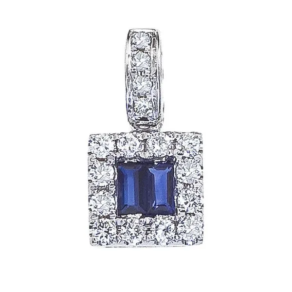 14K White Gold Diamond and Emerald Cut Sapphire Square Pendant Ambassador Diamond Jewelers Tucson, AZ
