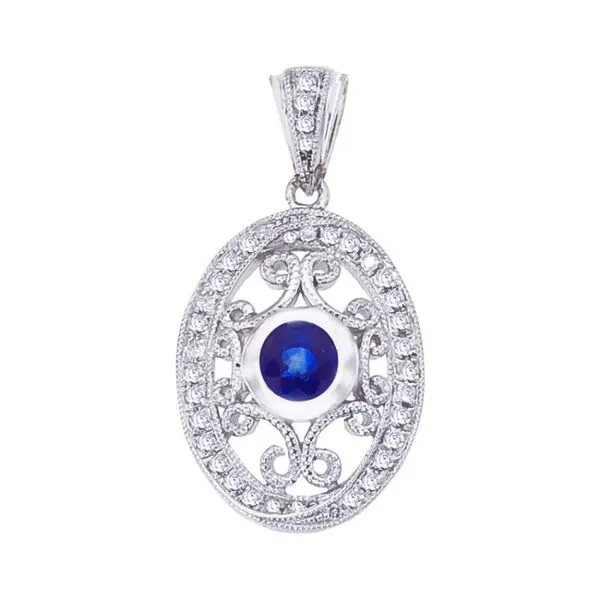 14k White Gold Precious Sapphire and Diamond Filigree Pendant J. Meredith Jewelers Delafield, WI