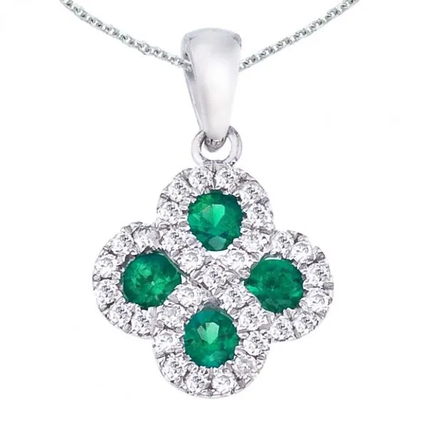 14K White Gold Precious Round Emerald and Diamond Clover Fashion Pendant Ambassador Diamond Jewelers Tucson, AZ