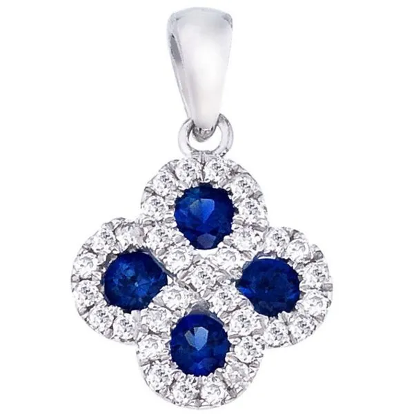 14K White Gold Precious Round Sapphire and Diamond Clover Fashion Pendant Ambassador Diamond Jewelers Tucson, AZ