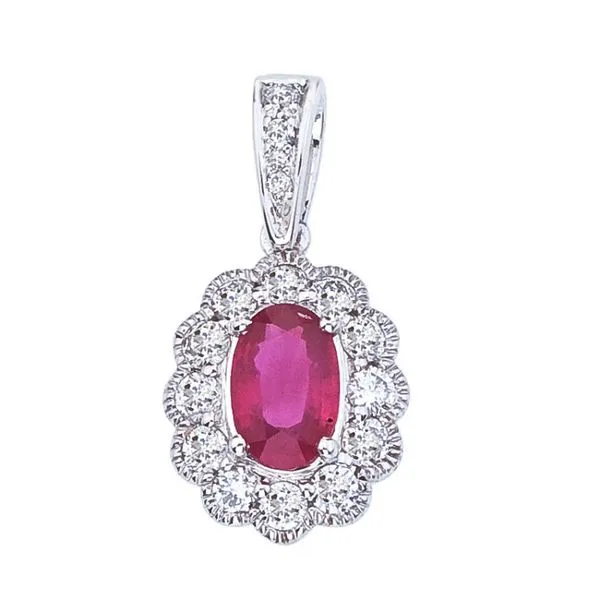14K White Gold Precious Oval Ruby and Diamond Pendant Ambassador Diamond Jewelers Tucson, AZ