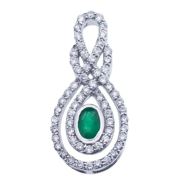 14K White Gold Precious Oval Emerald and .90 Ct Diamond Pendant Ambassador Diamond Jewelers Tucson, AZ