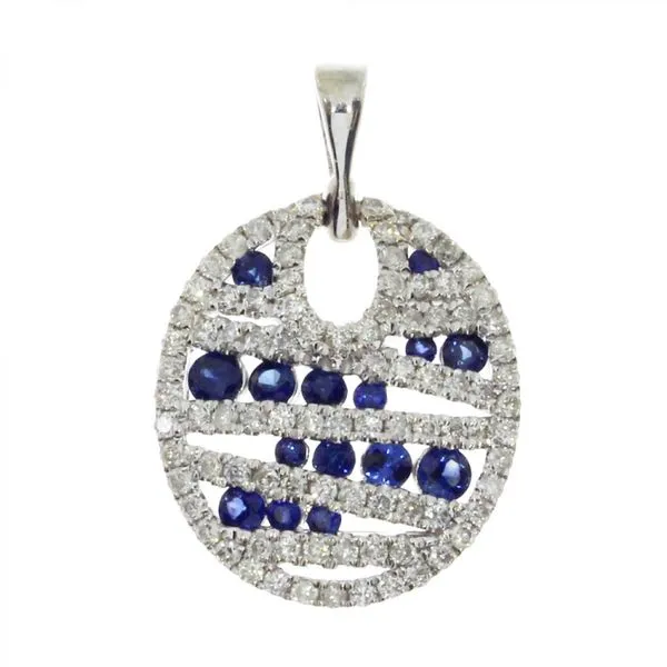 14K White Gold Round Sapphire and Diamond Fashion Disc Pendant Ambassador Diamond Jewelers Tucson, AZ