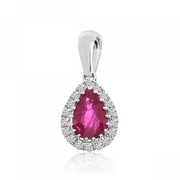 14k White Gold Ruby and Diamond Teardrop Pendant Ambassador Diamond Jewelers Tucson, AZ
