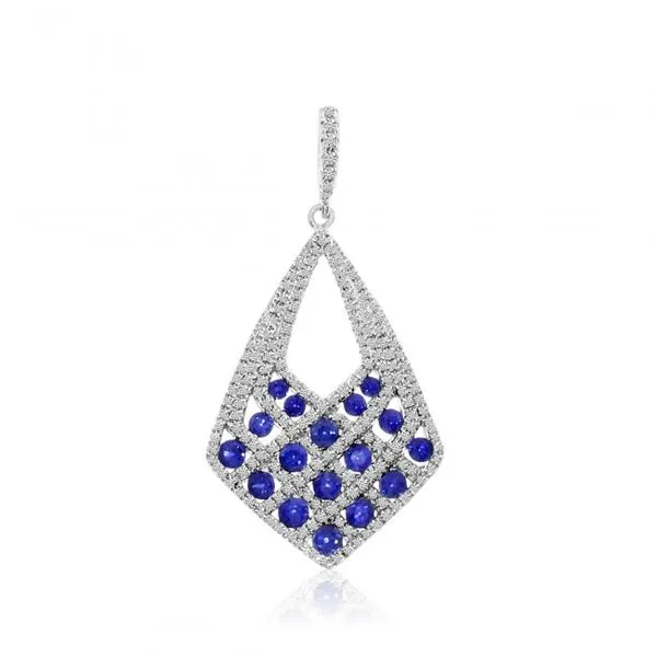 14K White Gold Round Sapphires and Diamond Precious Drop Pendant Ambassador Diamond Jewelers Tucson, AZ