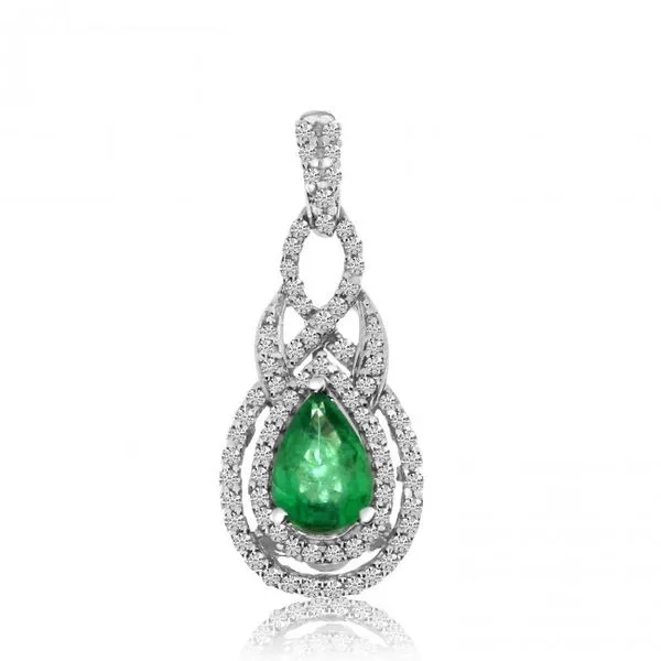 14K White Gold 7x5 mm Pear precious Emerald and Diamond Precious Fashion Pendant Ambassador Diamond Jewelers Tucson, AZ