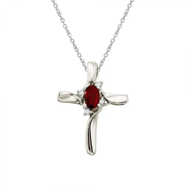 10K White Gold Oval Garnet and Diamond Birthstone Cross Pendant Ambassador Diamond Jewelers Tucson, AZ